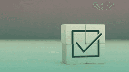 Cubo de madeira com símbolo de checklist marcado, representando conformidade e validação de processos em um contexto corporativo.